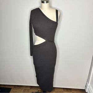 Zara Brown One-Shoulder Cut Out Bodycon Ribbed Knit Dress